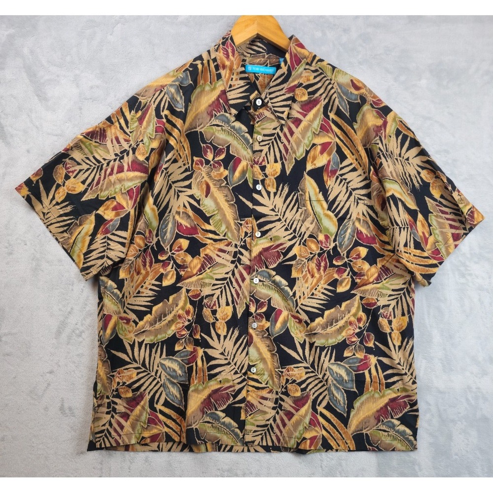 Tori Richard Hawaiian Shirt XXL Leafy Floral Print Cotton Lawn Camp Coastal